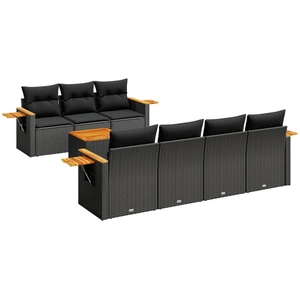 vidaXL Salon de jardin 8 pcs avec coussins noir résine tressée pas cher