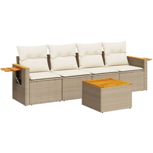 vidaXL Salon de jardin avec coussins 5 pcs beige résine tressée pas cher