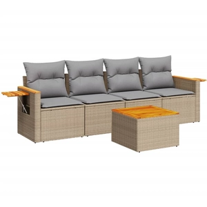 vidaXL Salon de jardin avec coussins 5 pcs beige résine tressée pas cher