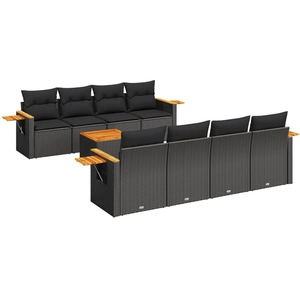 vidaXL Salon de jardin 9 pcs avec coussins noir résine tressée pas cher