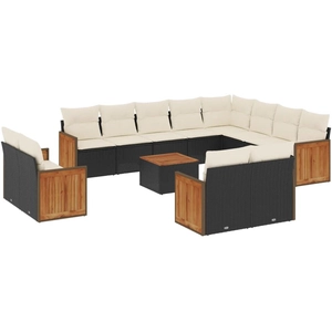 vidaXL Salon de jardin avec coussins 13 pcs noir résine tressée pas cher