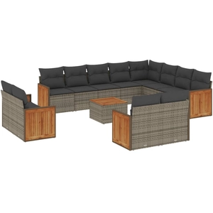 vidaXL Salon de jardin avec coussins 12 pcs gris résine tressée pas cher