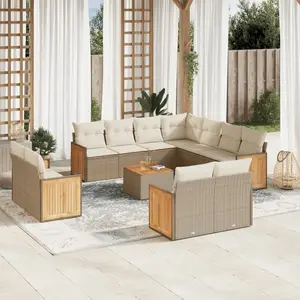vidaXL Salon de jardin avec coussins 12 pcs beige résine tressée pas cher