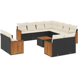 vidaXL Salon de jardin 12 pcs avec coussins noir résine tressée pas cher