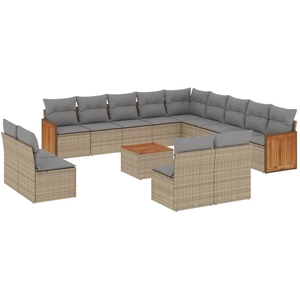 vidaXL Salon de jardin avec coussins 13 pcs beige résine tressée pas cher
