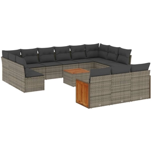 vidaXL Salon de jardin avec coussins 13 pcs gris résine tressée pas cher