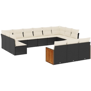 vidaXL Salon de jardin avec coussins 14 pcs noir résine tressée pas cher