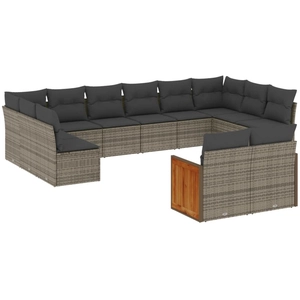 vidaXL Salon de jardin avec coussins 13 pcs gris résine tressée pas cher