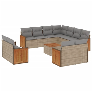 vidaXL Salon de jardin 11 pcs avec coussins beige résine tressée pas cher