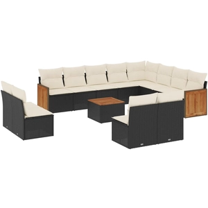 vidaXL Salon de jardin 12 pcs avec coussins noir résine tressée pas cher