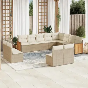 vidaXL Salon de jardin avec coussins 12 pcs beige résine tressée pas cher