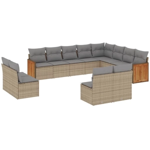 vidaXL Salon de jardin avec coussins 12 pcs beige résine tressée pas cher