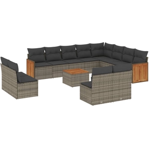 vidaXL Salon de jardin avec coussins 12 pcs gris résine tressée pas cher