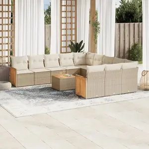 vidaXL Salon de jardin avec coussins 12 pcs beige résine tressée pas cher