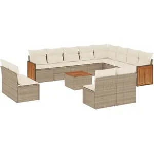 vidaXL Salon de jardin avec coussins 13 pcs beige résine tressée pas cher