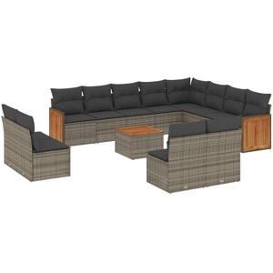 vidaXL Salon de jardin avec coussins 13 pcs gris résine tressée pas cher