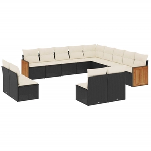 vidaXL Salon de jardin avec coussins 13 pcs noir résine tressée pas cher