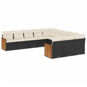 vidaXL Salon de jardin 11 pcs avec coussins noir résine tressée pas cher
