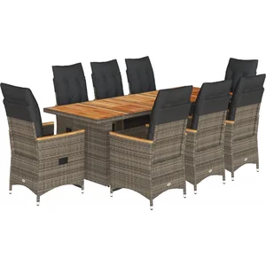 vidaXL Ensemble de bistro de jardin 9 pcs coussins gris poly rotin pas cher