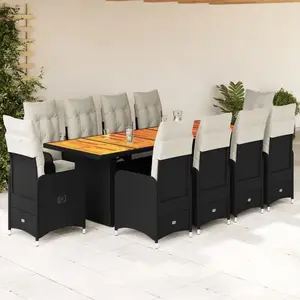 vidaXL Ensemble de bistro de jardin 11 pcs coussins noir poly rotin pas cher