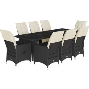 vidaXL Ensemble de bistro de jardin 9 pcs coussins noir poly rotin pas cher