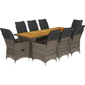 vidaXL Ensemble de bistro de jardin 9 pcs coussins gris poly rotin pas cher