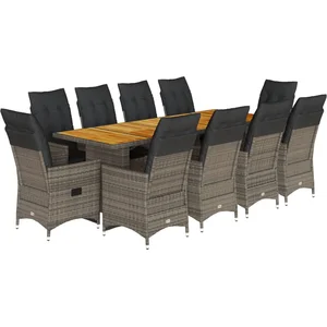 vidaXL Ensemble de bistro de jardin 11 pcs coussins gris poly rotin pas cher