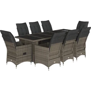 vidaXL Ensemble de bistro de jardin 9 pcs coussins gris poly rotin pas cher