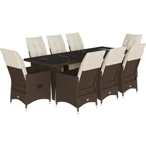 vidaXL Ensemble de bistro de jardin 9 pcs coussins marron poly rotin pas cher