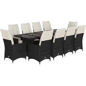 vidaXL Ensemble de bistro de jardin 11 pcs coussins noir poly rotin pas cher