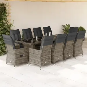vidaXL Ensemble de bistro de jardin 11 pcs coussins gris poly rotin