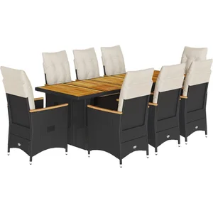 vidaXL Ensemble de bistro de jardin 9 pcs coussins noir poly rotin pas cher