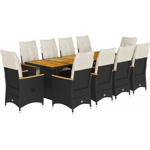 vidaXL Ensemble de bistro de jardin 11 pcs coussins noir poly rotin pas cher