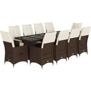 Comparateur de prix : vidaXL Ensemble de bistro de jardin 11 pcs coussins marron poly rotin