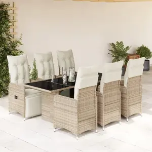 vidaXL Ensemble de bistro de jardin 7 pcs coussins marron poly rotin pas cher