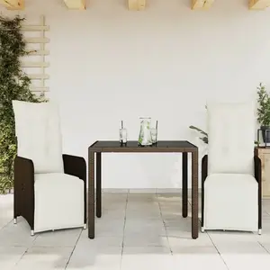vidaXL Ensemble de bistro de jardin 3 pcs coussins marron poly rotin pas cher
