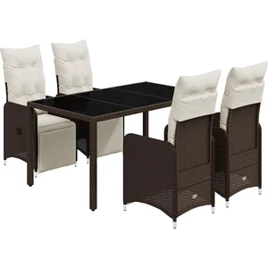 vidaXL Ensemble de bistro de jardin 5 pcs coussins marron poly rotin pas cher