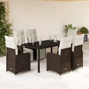 vidaXL Ensemble de bistro de jardin 7 pcs coussins marron poly rotin pas cher
