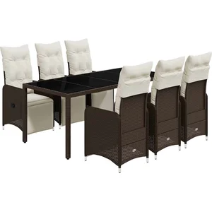 vidaXL Ensemble de bistro de jardin 7 pcs coussins marron poly rotin pas cher