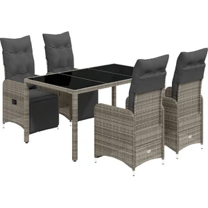 vidaXL Ensemble de bistro de jardin 5 pcs coussins gris poly rotin pas cher