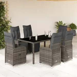 vidaXL Ensemble de bistro de jardin 7 pcs coussins gris poly rotin pas cher