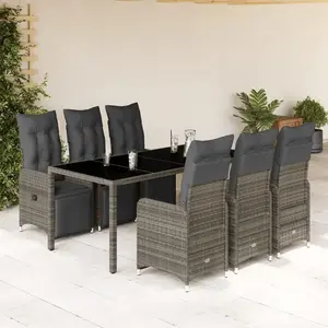 vidaXL Ensemble de bistro de jardin 7 pcs coussins gris poly rotin pas cher