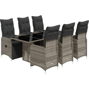 vidaXL Ensemble de bistro de jardin 7 pcs coussins gris poly rotin pas cher