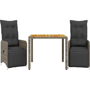 vidaXL Ensemble de bistro de jardin 3 pcs coussins gris poly rotin pas cher