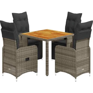 vidaXL Ensemble de bistro de jardin 5 pcs coussins gris poly rotin pas cher