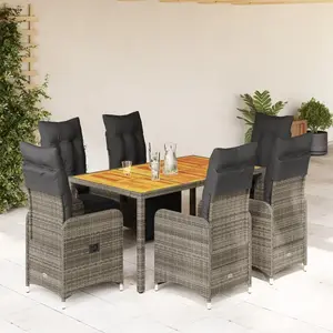 vidaXL Ensemble de bistro de jardin 7 pcs coussins gris poly rotin pas cher