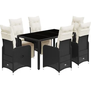 vidaXL Ensemble de bistro de jardin 7 pcs coussins noir poly rotin pas cher