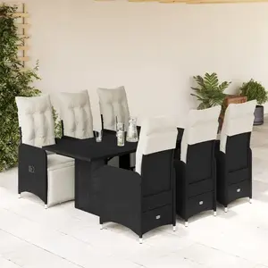 vidaXL Ensemble de bistro de jardin 7 pcs coussins noir poly rotin pas cher
