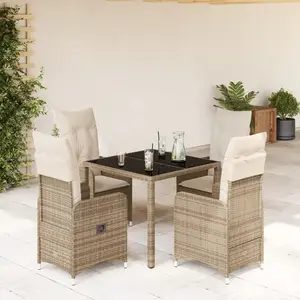 vidaXL Ensemble de bistro de jardin 5 pcs coussins beige poly rotin pas cher