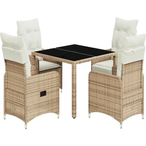 vidaXL Ensemble de bistro de jardin 5 pcs coussins beige poly rotin pas cher